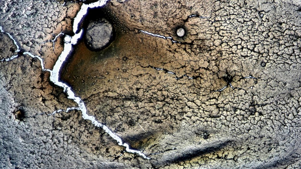 photomicrography, microscopic photography, microscopy art, dried egg white, eggshell membrane, microscopic landscapes, drought photography, dry riverbeds, cracked earth, water scarcity, climate change, El Niño, environmental photography, abstract nature photography, science and art, fine art photography, natural patterns, fracture patterns, evaporation, macro photography, Tian Olivier, Live Slower Look Closer, When Rivers Run Dry
